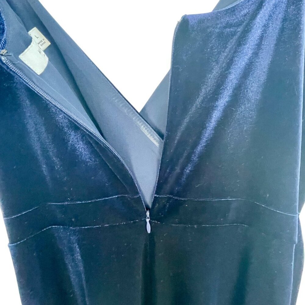 Ali & Jay Navy Velvet Faux Wrap Tie Waist Midi Dress Adjustable Straps L - Picture 10 of 16